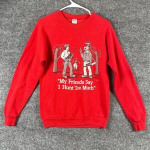 VTG Jerzees Sweatshirt Mens Medium Fits Small Red Crewneck Hunting Funny 90s USA